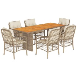vidaXL Set comedor de jardín 7 pzas con cojines ratán sintético beige