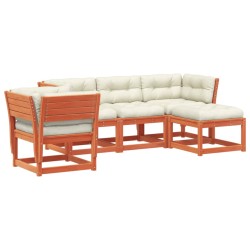 vidaXL Set muebles jardín 5 pzas con cojines madera pino marrón cera