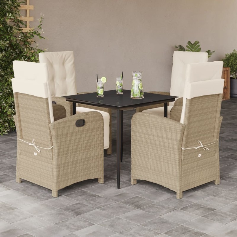 vidaXL Set comedor de jardín 5 pzas con cojines ratán sintético beige vidaXL Set comedor de jardín 5 pzas con cojines ratán sintético beige