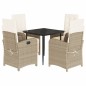 vidaXL Set comedor de jardín 5 pzas con cojines ratán sintético beige vidaXL Set comedor de jardín 5 pzas con cojines ratán sintético beige