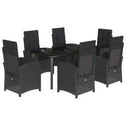 vidaXL Set de comedor de jardín 7 pzas y cojines ratán sintético negro