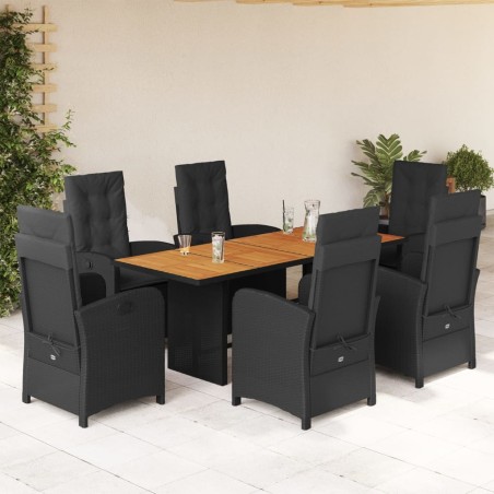 vidaXL Set de comedor de jardín 7 pzas y cojines ratán sintético negro