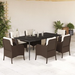 vidaXL Set comedor de jardín 7 pzas con cojines ratán sintético marrón