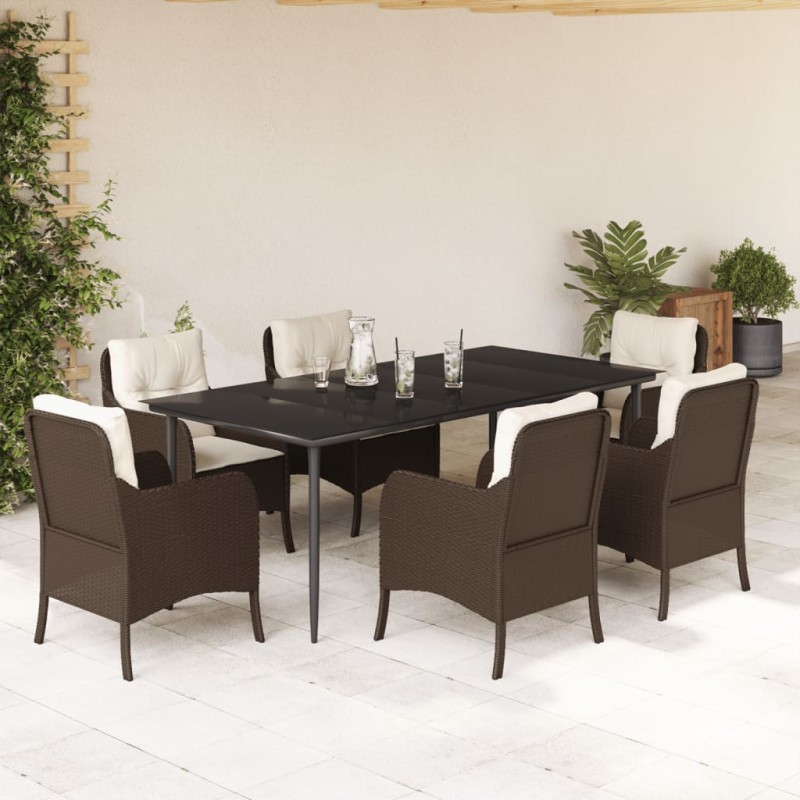 vidaXL Set comedor de jardín 7 pzas con cojines ratán sintético marrón vidaXL Set comedor de jardín 7 pzas con cojines ratán sintético marrón
