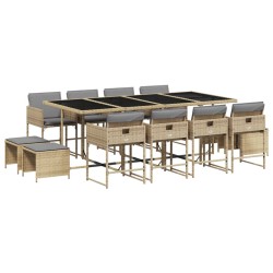 vidaXL Set comedor de jardín con cojines 13 pzas ratán sintético beige