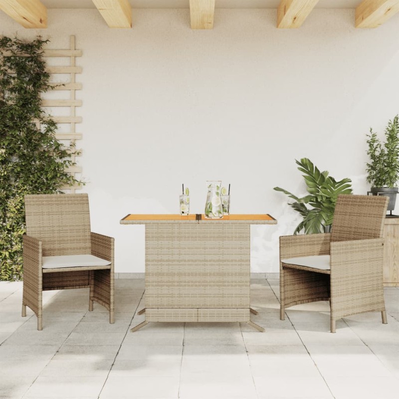 vidaXL Sillas y mesita de jardín 3 piezas ratán sintético cojín beige vidaXL Sillas y mesita de jardín 3 piezas ratán sintético cojín beige