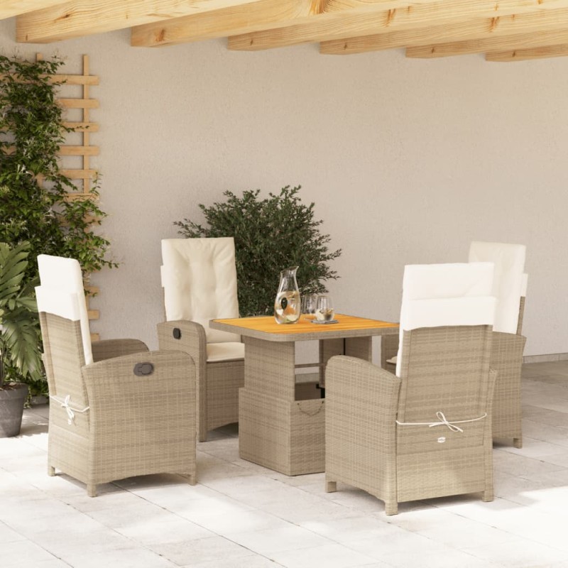 vidaXL Set comedor de jardín 5 pzas con cojines ratán sintético beige vidaXL Set comedor de jardín 5 pzas con cojines ratán sintético beige