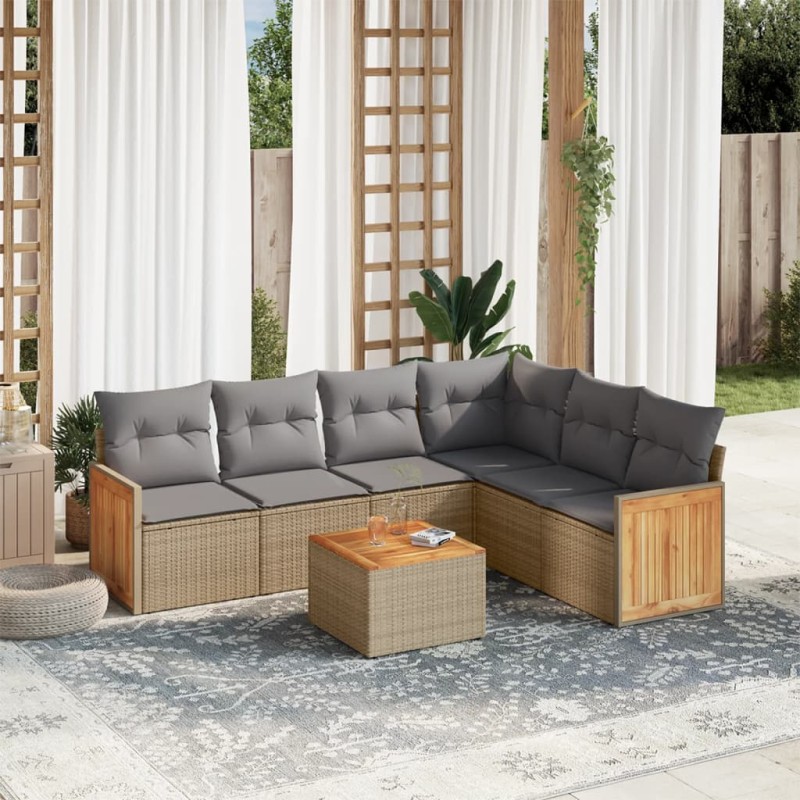 vidaXL Set sofás de jardín 7 piezas y cojines ratán sintético beige vidaXL Set sofás de jardín 7 piezas y cojines ratán sintético beige