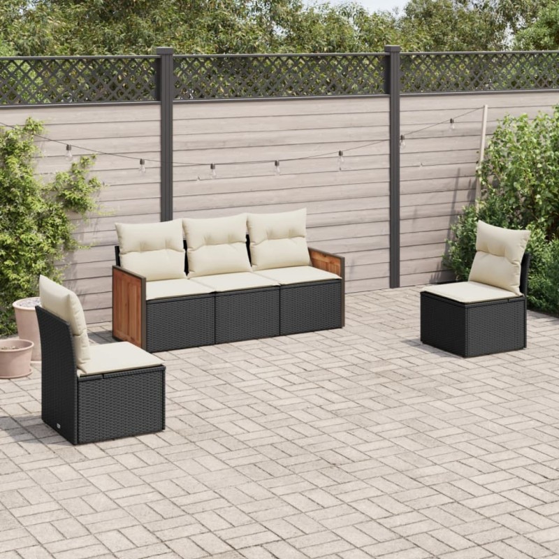 vidaXL Set de muebles de jardín 5 pzas y cojines ratán sintético negro vidaXL Set de muebles de jardín 5 pzas y cojines ratán sintético negro