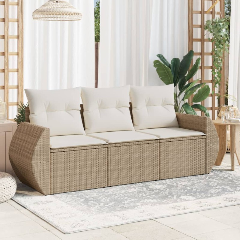 vidaXL Juego de sofás de jardín con cojines beige 3 pzas ratán PE vidaXL Juego de sofás de jardín con cojines beige 3 pzas ratán PE