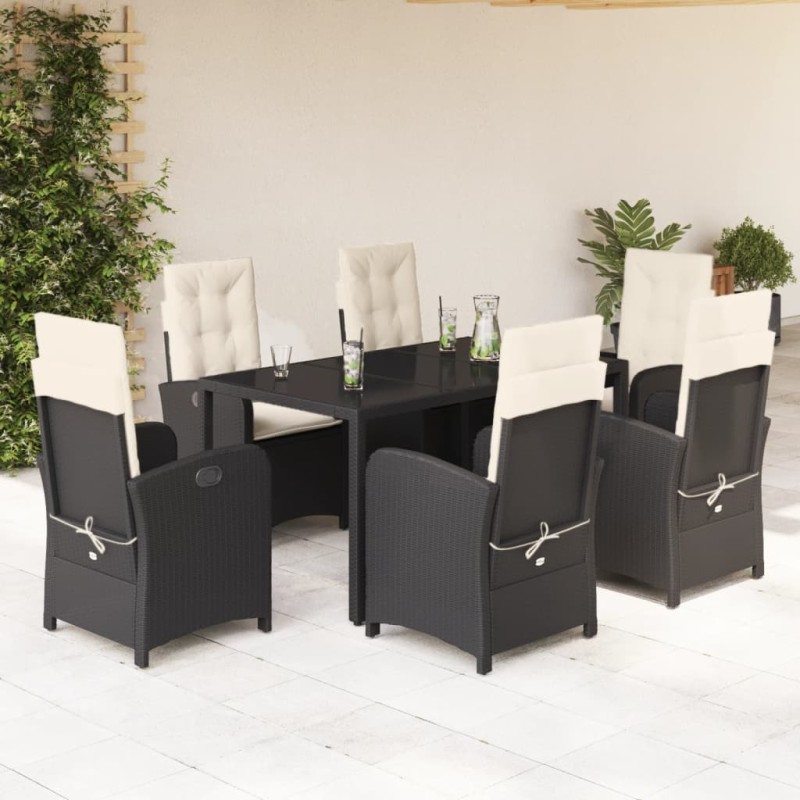 vidaXL Set de comedor de jardín 7 pzas y cojines ratán sintético negro vidaXL Set de comedor de jardín 7 pzas y cojines ratán sintético negro