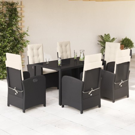 vidaXL Set de comedor de jardín 7 pzas y cojines ratán sintético negro