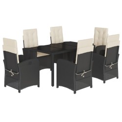 vidaXL Set de comedor de jardín 7 pzas y cojines ratán sintético negro
