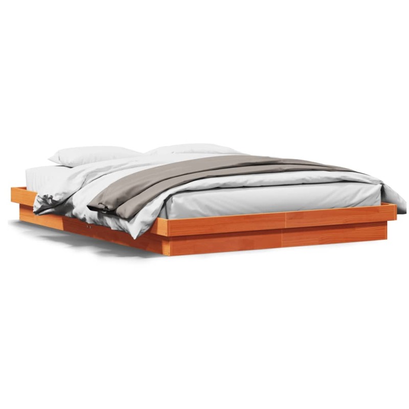 vidaXL Estructura de cama LED madera maciza pino marrón cera 150x200cm vidaXL Estructura de cama LED madera maciza pino marrón cera 150x200cm