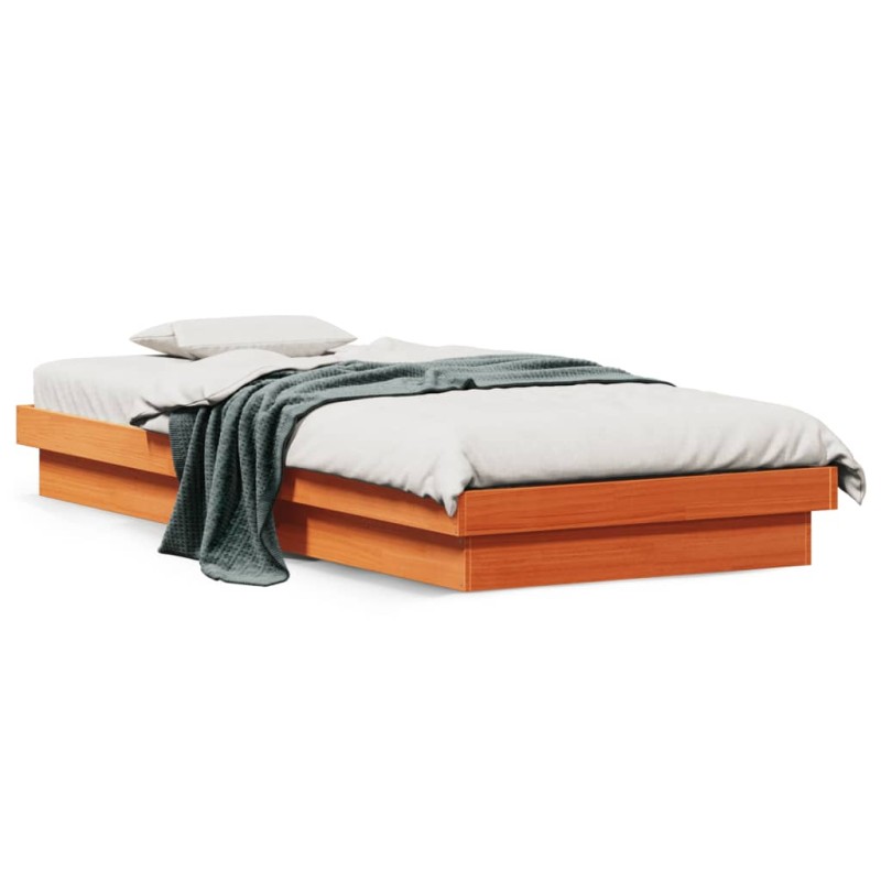vidaXL Estructura de cama LED madera maciza pino marrón cera 90x190 cm vidaXL Estructura de cama LED madera maciza pino marrón cera 90x190 cm