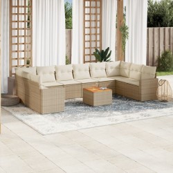 vidaXL Set de sofás de jardín 11pzas con cojines ratán sintético beige