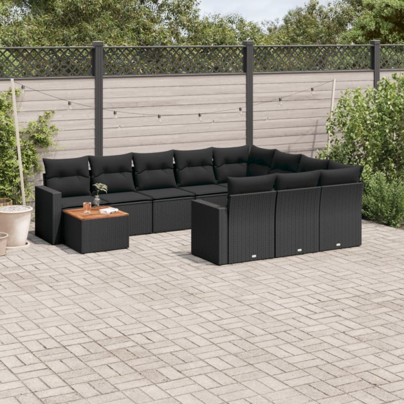 vidaXL Set de sofás de jardín 11 pzas y cojines ratán sintético negro vidaXL Set de sofás de jardín 11 pzas y cojines ratán sintético negro