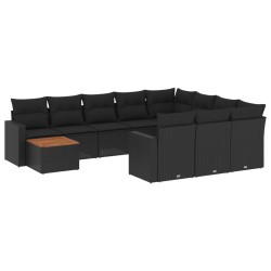 vidaXL Set de sofás de jardín 11 pzas y cojines ratán sintético negro