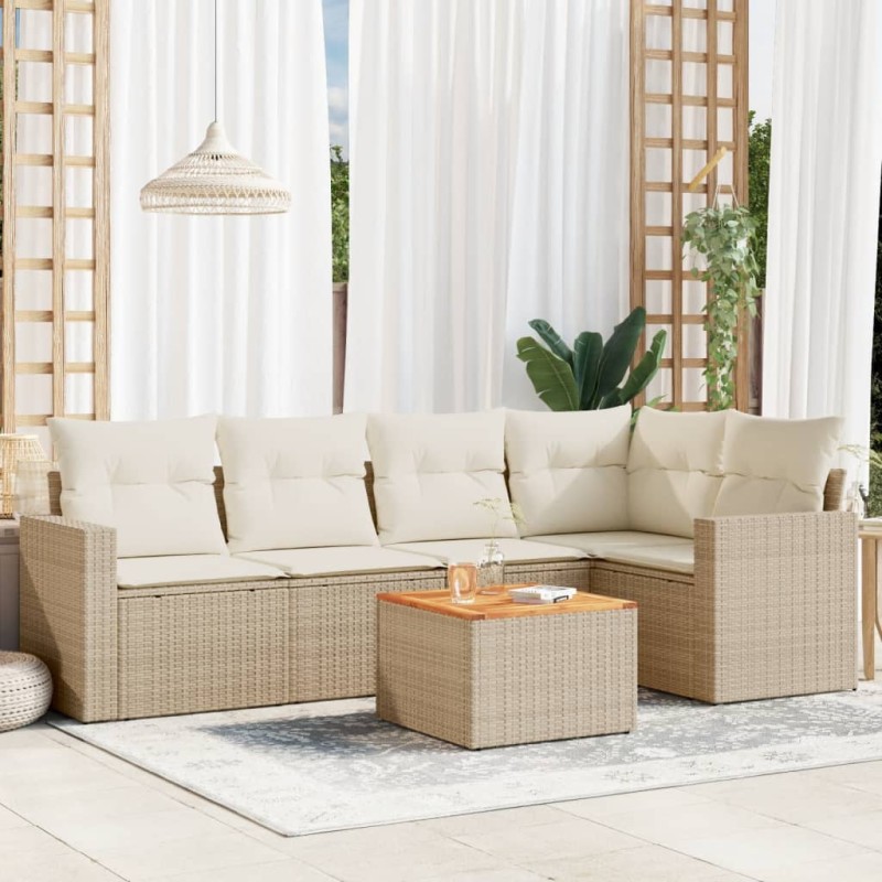 vidaXL Juego de sofás jardín con cojines 6 pzas ratán sintético beige vidaXL Juego de sofás jardín con cojines 6 pzas ratán sintético beige
