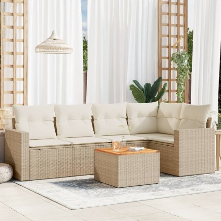 vidaXL Juego de sofás jardín con cojines 6 pzas ratán sintético beige