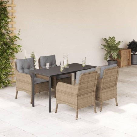 vidaXL Set comedor de jardín 5 pzas con cojines ratán sintético beige