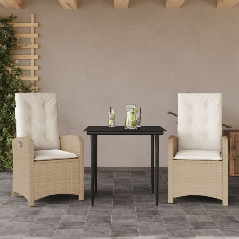 vidaXL Set comedor de jardín 3 pzas con cojines ratán sintético beige