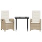 vidaXL Set comedor de jardín 3 pzas con cojines ratán sintético beige