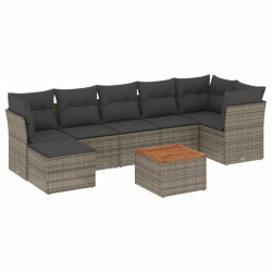 vidaXL Set de sofás de jardín 8 pzas y cojines ratán sintético gris