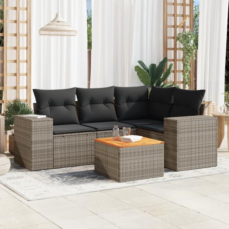 vidaXL Juego de sofás jardín con cojines 5 pzas ratán sintético gris
