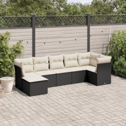 vidaXL Set de comedor de jardín 7 pzas y cojines ratán sintético negro