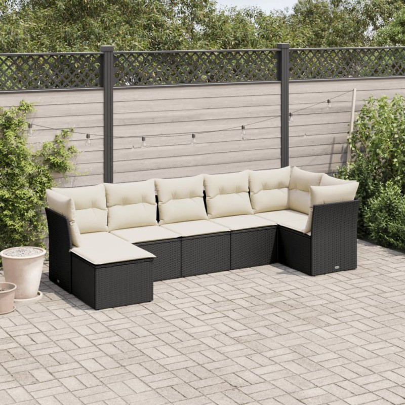 vidaXL Set de comedor de jardín 7 pzas y cojines ratán sintético negro vidaXL Set de comedor de jardín 7 pzas y cojines ratán sintético negro