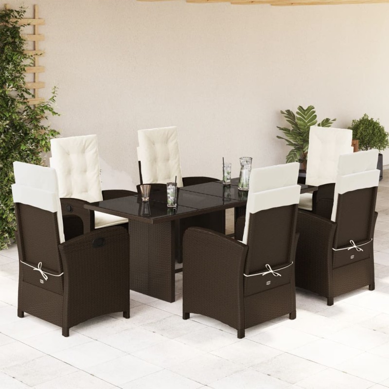 vidaXL Set comedor de jardín 7 pzas con cojines ratán sintético marrón vidaXL Set comedor de jardín 7 pzas con cojines ratán sintético marrón