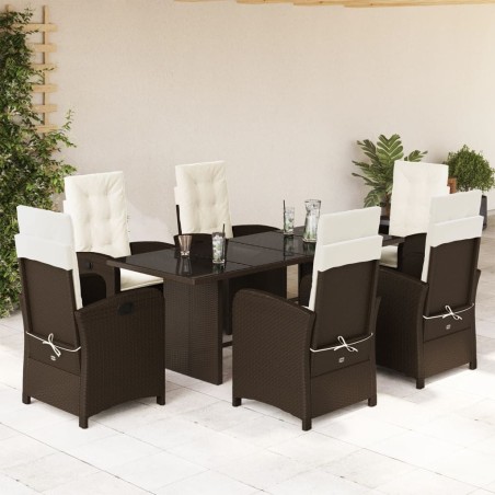 vidaXL Set comedor de jardín 7 pzas con cojines ratán sintético marrón