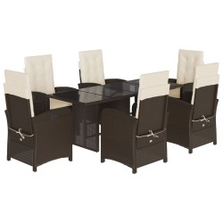 vidaXL Set comedor de jardín 7 pzas con cojines ratán sintético marrón