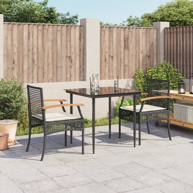vidaXL Set comedor de jardín 3 pzas con cojines ratán sintético negro vidaXL Set comedor de jardín 3 pzas con cojines ratán sintético negro