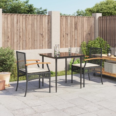 vidaXL Set comedor de jardín 3 pzas con cojines ratán sintético negro