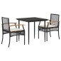 vidaXL Set comedor de jardín 3 pzas con cojines ratán sintético negro vidaXL Set comedor de jardín 3 pzas con cojines ratán sintético negro