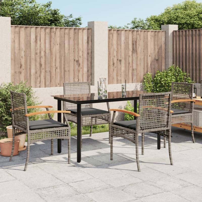 vidaXL Set comedor de jardín 5 piezas con cojines ratán sintético gris