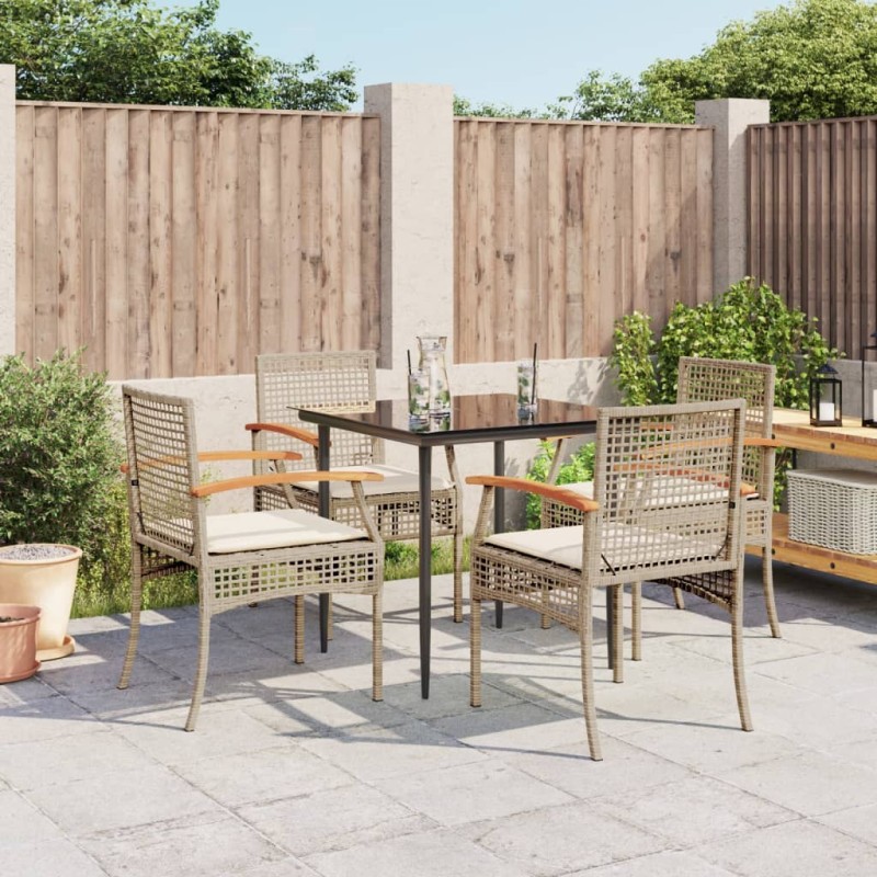 vidaXL Set comedor de jardín 5 pzas con cojines ratán sintético beige vidaXL Set comedor de jardín 5 pzas con cojines ratán sintético beige