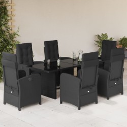 vidaXL Set de comedor de jardín 7 pzas y cojines ratán sintético negro