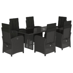 vidaXL Set de comedor de jardín 7 pzas y cojines ratán sintético negro