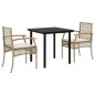 vidaXL Set comedor de jardín 3 pzas con cojines ratán sintético beige vidaXL Set comedor de jardín 3 pzas con cojines ratán sintético beige