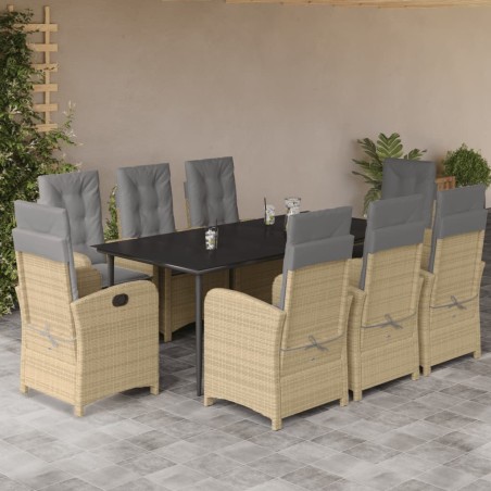 vidaXL Set comedor de jardín 9 pzas con cojines ratán sintético beige