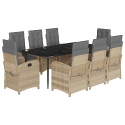 vidaXL Set comedor de jardín 9 pzas con cojines ratán sintético beige