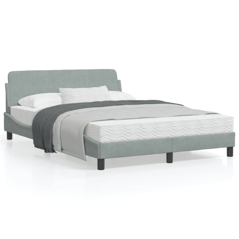 vidaXL Estructura de cama con cabecero terciopelo gris claro 140x190cm vidaXL Estructura de cama con cabecero terciopelo gris claro 140x190cm