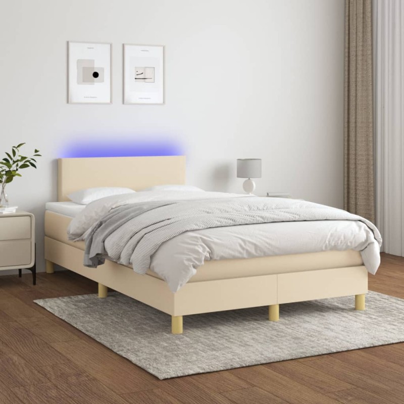 vidaXL Cama box spring con colchón y LED tela crema 120x200 cm vidaXL Cama box spring con colchón y LED tela crema 120x200 cm