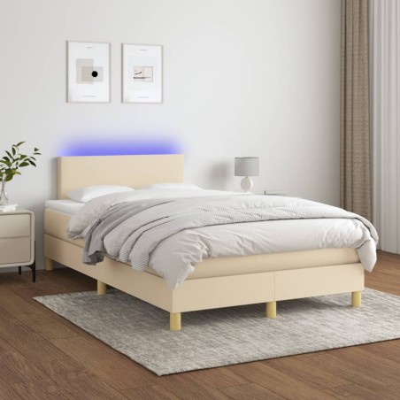 vidaXL Cama box spring con colchón y LED tela crema 120x200 cm