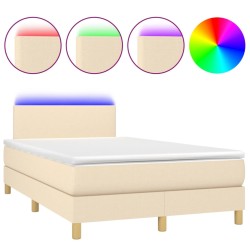 vidaXL Cama box spring con colchón y LED tela crema 120x200 cm