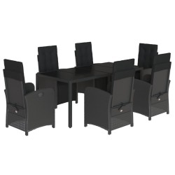 vidaXL Set de comedor de jardín 7 pzas y cojines ratán sintético negro