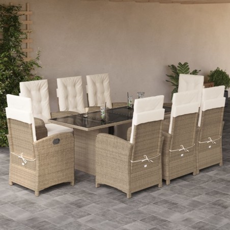 vidaXL Set comedor de jardín 9 pzas con cojines ratán sintético beige